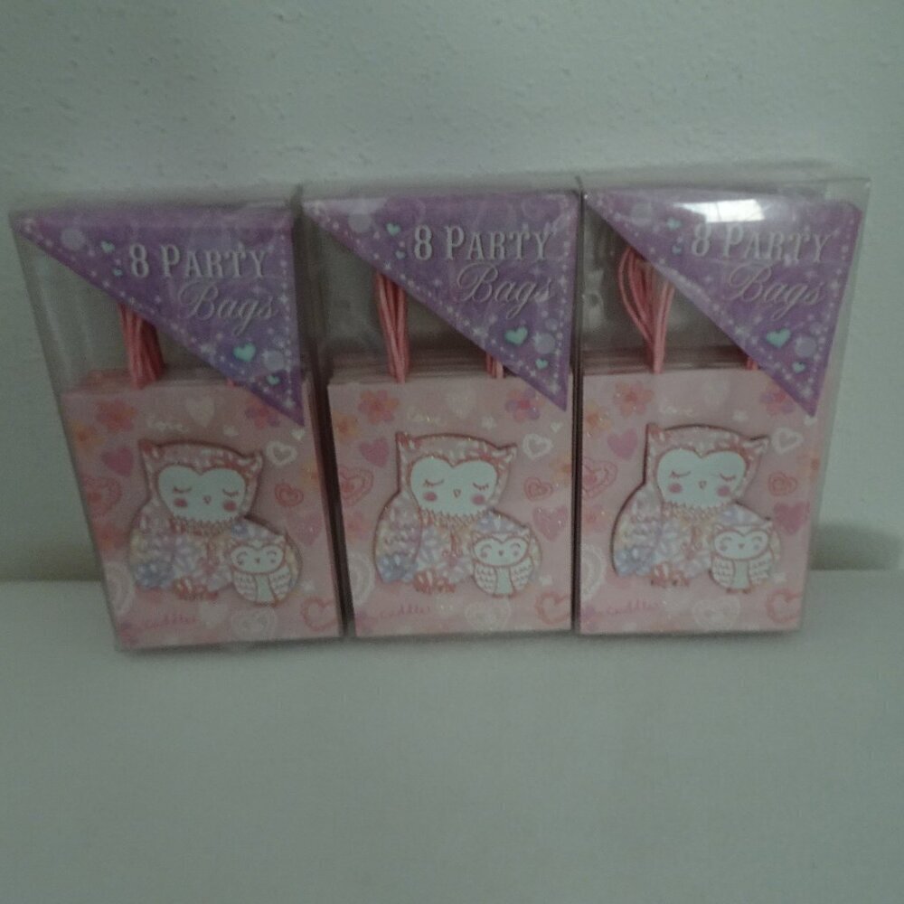 24 Punch Studio Pink Owl Gift Bags Glitter Hearts Birthday Party Loot Swag 7"x5"